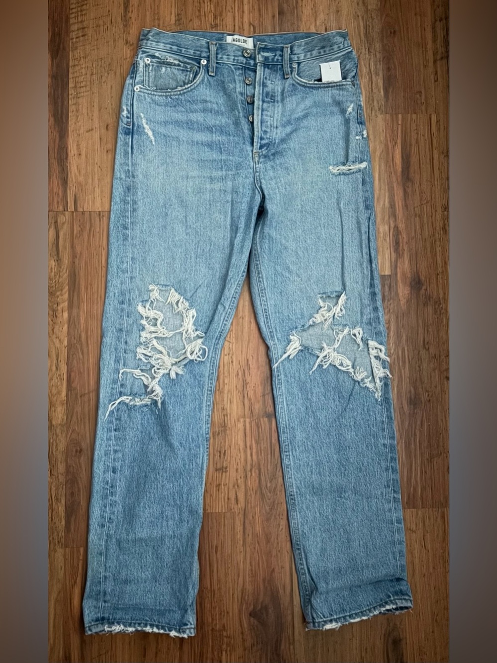 Agolde 90’s Jean Light Wash Distressed Ripped Jeans